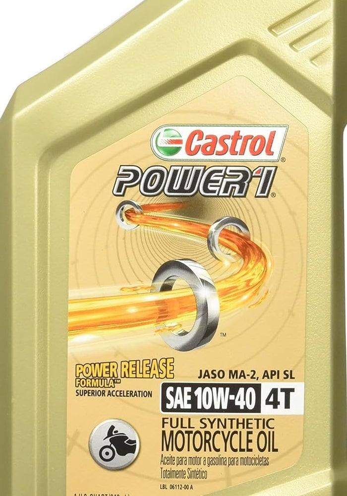 Castrol POWER1 4T Full Synthetic Motorcycle Oil 10W-40 - 1 Quart - Image 1