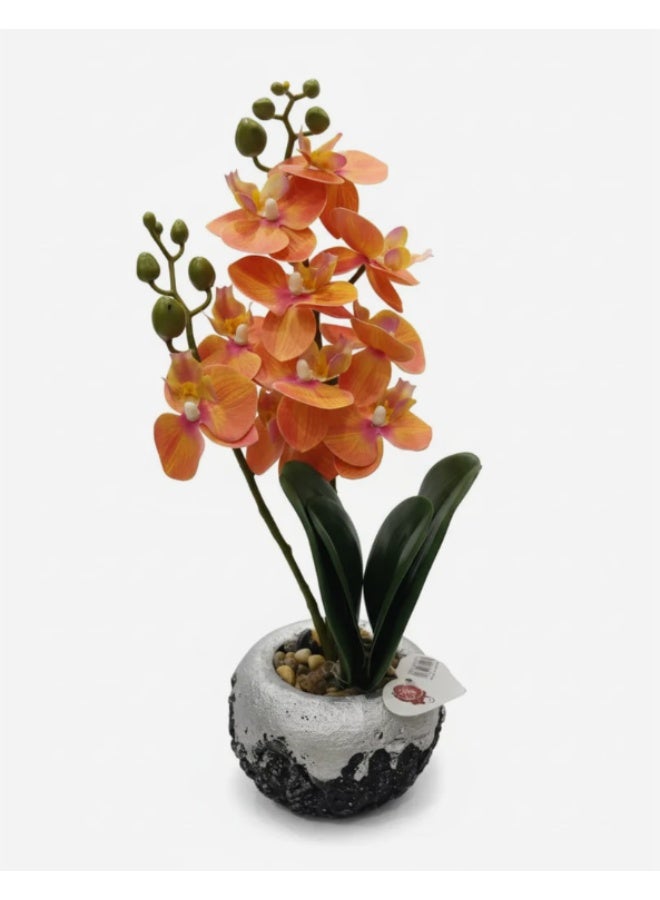 AKDC Next Rose Artificial Orange Orchid Flower - Exotic Blooms in Silver Toned Pot, Adds Tropical Flair Effortlessly, 35 cm,"- Polystyrene foam orchid with vibrant orange petals for exotic appeal. - Image 2