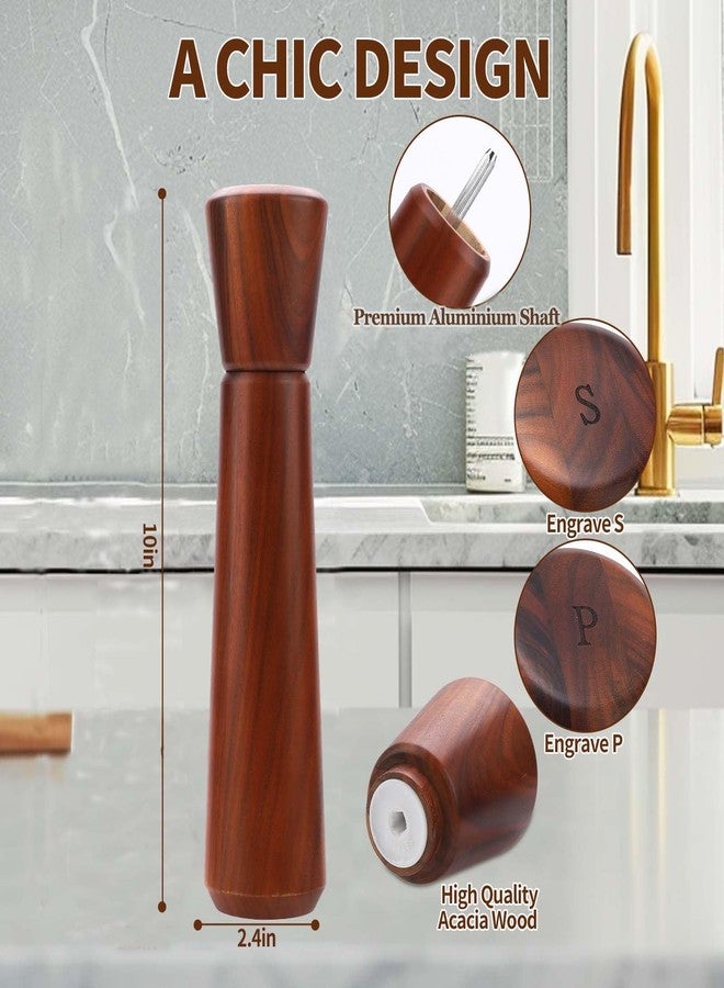 UNIOVC Wooden Pepper Grinder,Pepper Mill Wood 10In–Salt Grinder Refillable,Pepper Grinder Manual Adjustable Ceramic Rotor,Easy Refill,Salt and Pepper Shakers with Coarseness Control 1-Pack - Image 2