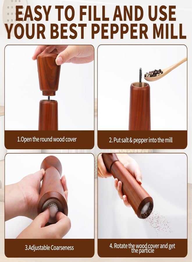 UNIOVC Wooden Pepper Grinder,Pepper Mill Wood 10In–Salt Grinder Refillable,Pepper Grinder Manual Adjustable Ceramic Rotor,Easy Refill,Salt and Pepper Shakers with Coarseness Control 1-Pack - Image 4