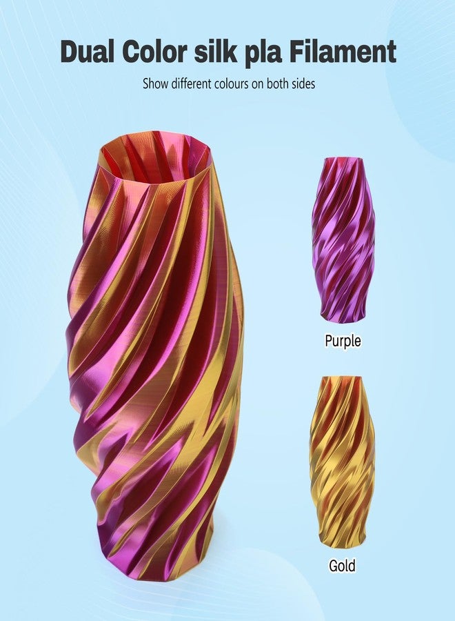 3DHoJor Silk PLA Filament 1.75mm Purple Gold Dual Color PLA 3D Printer Filament 2 in 1 Coextrusion 1KG Spool(2.2lbs) 3D Printing Filament Dimensional Accuracy +/- 0.03mm Fits for Most FDM 3D Printers - Image 2