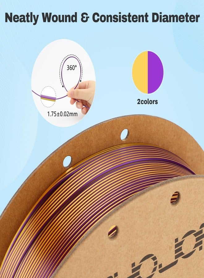 3DHoJor Silk PLA Filament 1.75mm Purple Gold Dual Color PLA 3D Printer Filament 2 in 1 Coextrusion 1KG Spool(2.2lbs) 3D Printing Filament Dimensional Accuracy +/- 0.03mm Fits for Most FDM 3D Printers - Image 3