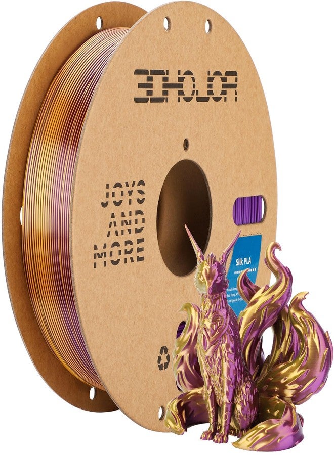 3DHoJor Silk PLA Filament 1.75mm Purple Gold Dual Color PLA 3D Printer Filament 2 in 1 Coextrusion 1KG Spool(2.2lbs) 3D Printing Filament Dimensional Accuracy +/- 0.03mm Fits for Most FDM 3D Printers - Image 1