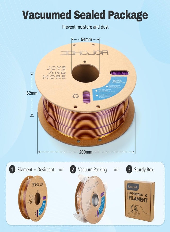 3DHoJor Silk PLA Filament 1.75mm Purple Gold Dual Color PLA 3D Printer Filament 2 in 1 Coextrusion 1KG Spool(2.2lbs) 3D Printing Filament Dimensional Accuracy +/- 0.03mm Fits for Most FDM 3D Printers - Image 5