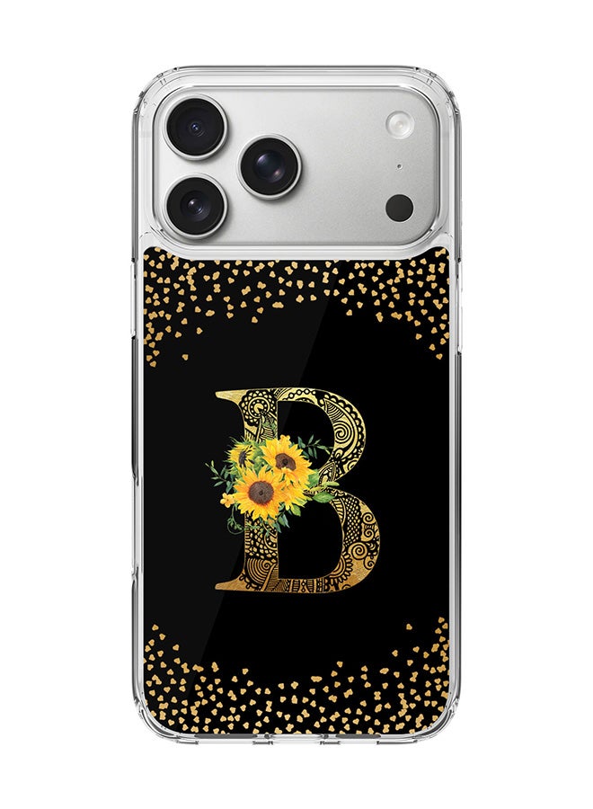 Stylizedd Classic Clear MagSafe Case for iPhone 17 Pro Max , Hybrid Soft Case Flexible Edges Anti Drop TPU PC Gel Thin Transparent Cover [ Designed for iPhone 17 Pro Max ] - Custom Monogram Initial Letter Floral Pattern Alphabet - B ( Black )