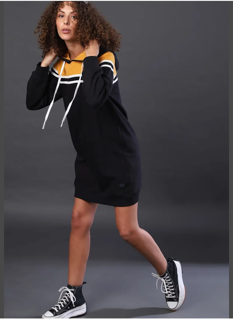 Campus Sutra Hoodie Neck Mini Dress