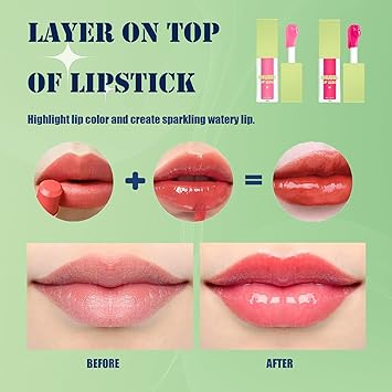 2PCS Lip Oil Gloss Set Plumping Hydrating Lip Oils in Clear and Pink Lightweight Fat Oil Texture Tinted Gloss Shine for Moisturized Lips Daily Lip Care for Women Girls - Image 3