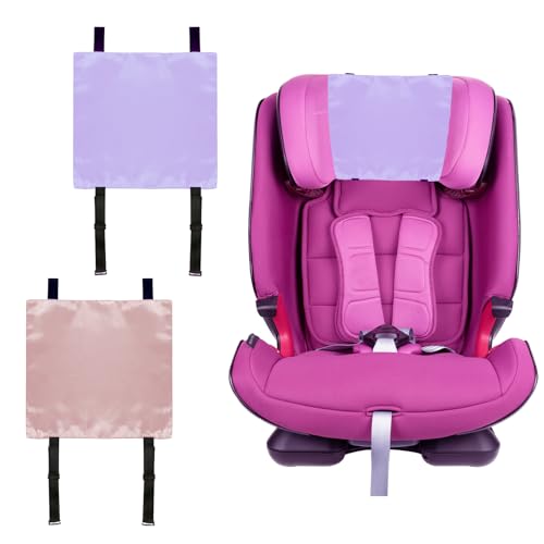 Okueejur 2 PCS Satin Car Seat Headrest Cover for Babies Soft Silk Feeling Headrest Cover for Hair Protection Satin Baby Car Seat Hair Protector PinkPurple - Image 1