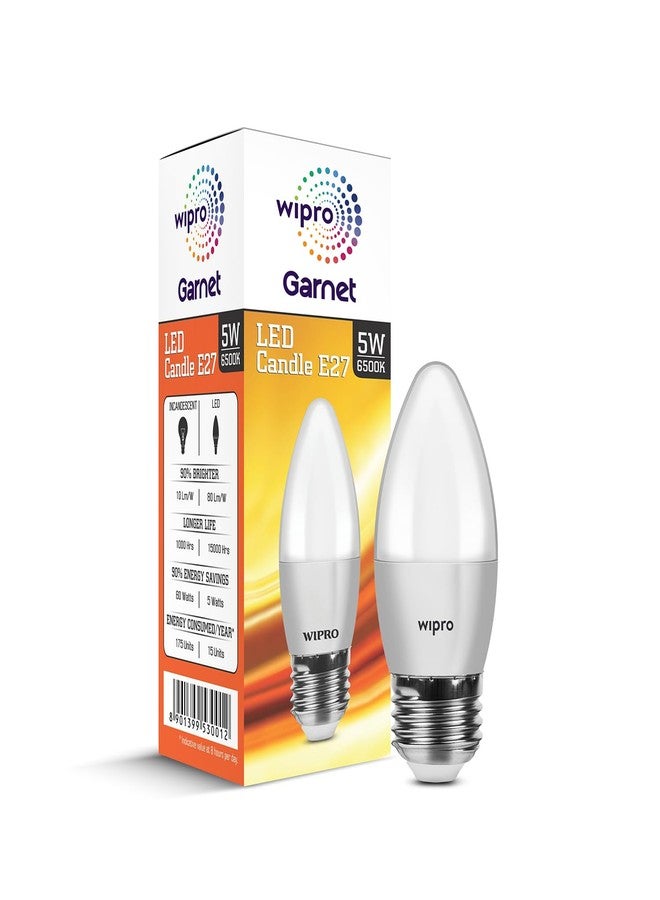 Wipro Garnet 5 W E27 Base Frosted Candle LED Bulb | Cool Day White (6500K) | Pack of 1 | Clear optics for sparkling effect | LED Filament Bulb for Home, office, chandellior, decorative lamp shade - Image 1