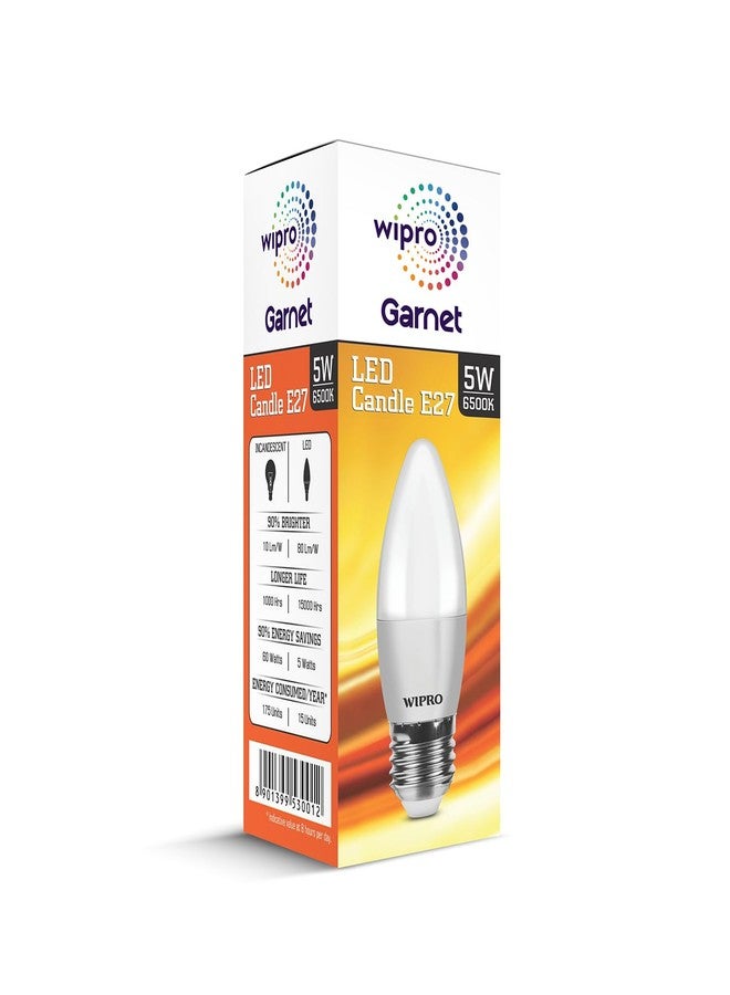 Wipro Garnet 5 W E27 Base Frosted Candle LED Bulb | Cool Day White (6500K) | Pack of 1 | Clear optics for sparkling effect | LED Filament Bulb for Home, office, chandellior, decorative lamp shade - Image 3