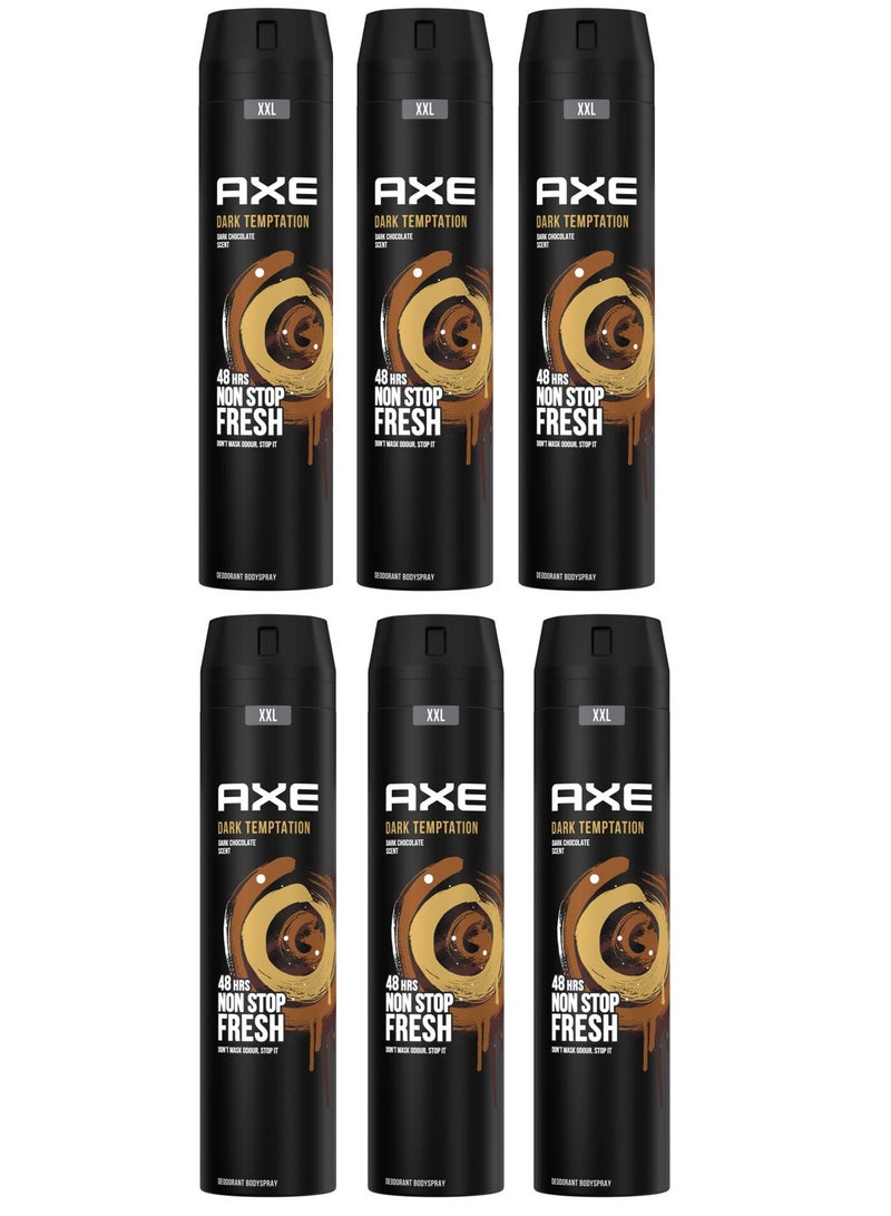 Axe Dark Temptation Deodorant Body Spray For 48 Hours Non Stop Fresh 250ml (Pack of 6) - Image 1