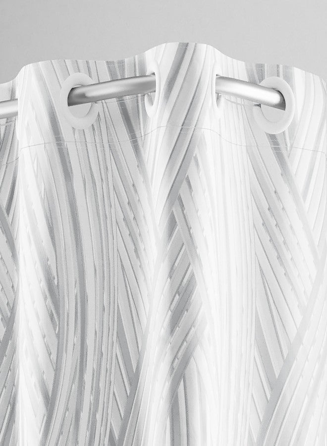 Hookless It's A Snap! Faux Silk Shower Curtain, 3-in-1 Curtain Includes Fabric Shower Curtain with Flex-On Rings & Fabric Liner with Magnets, 71" x 74", Waves Print, Silver - Image 2
