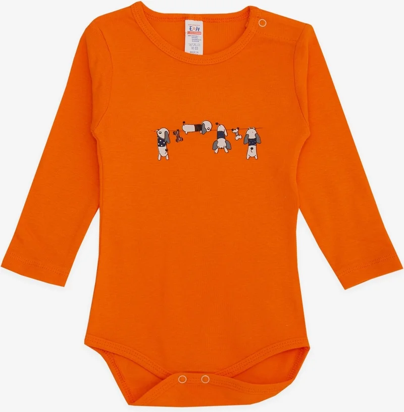 Breeze Breeze Baby Boy Snap-On Bodysuit Naughty Puppy Printed 9 Months-3 Years, Orange