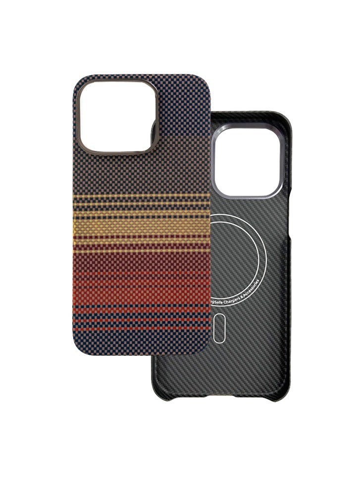 Case for iPhone 16 Pro with MagSafe, Slim & Light Minimalist Style Protective Cover, 1500D Aramid Fiber Made, Carbon Fiber Texture, Sunset Red - Image 1