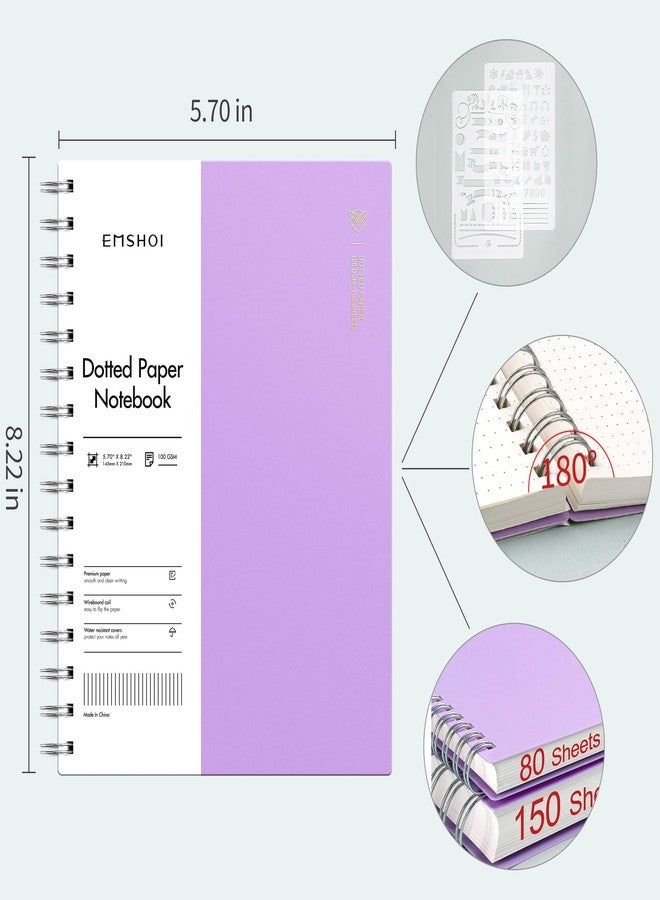 EMSHOI A4 Spiral Notebook Dotted journal, 11.2" X 8.27", 300 Pages/150 Sheets, 100gsm Dot Grid Paper, Waterproof Softcover, Twin-Wire Binding, for School Work Bullet Writing Note Taking-Purple - Image 3