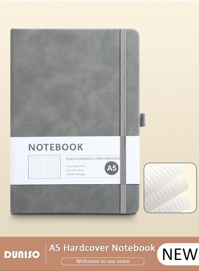 DUNISO Lined Journal Notebooks, A5 Notepad with Ribbon Bookmark Pen Loop, 80 Gsm Lined Paper, Classic PU Leather Notebooks for Women Men Travel Business Work Office  - Image 1