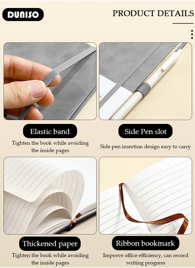 DUNISO Lined Journal Notebooks, A5 Notepad with Ribbon Bookmark Pen Loop, 80 Gsm Lined Paper, Classic PU Leather Notebooks for Women Men Travel Business Work Office  - Image 2