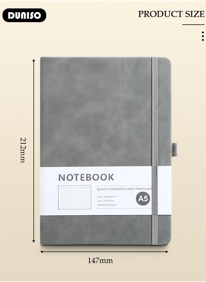 DUNISO Lined Journal Notebooks, A5 Notepad with Ribbon Bookmark Pen Loop, 80 Gsm Lined Paper, Classic PU Leather Notebooks for Women Men Travel Business Work Office  - Image 4