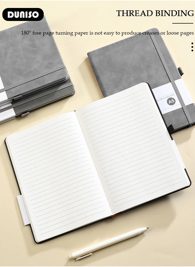 DUNISO Lined Journal Notebooks, A5 Notepad with Ribbon Bookmark Pen Loop, 80 Gsm Lined Paper, Classic PU Leather Notebooks for Women Men Travel Business Work Office  - Image 3