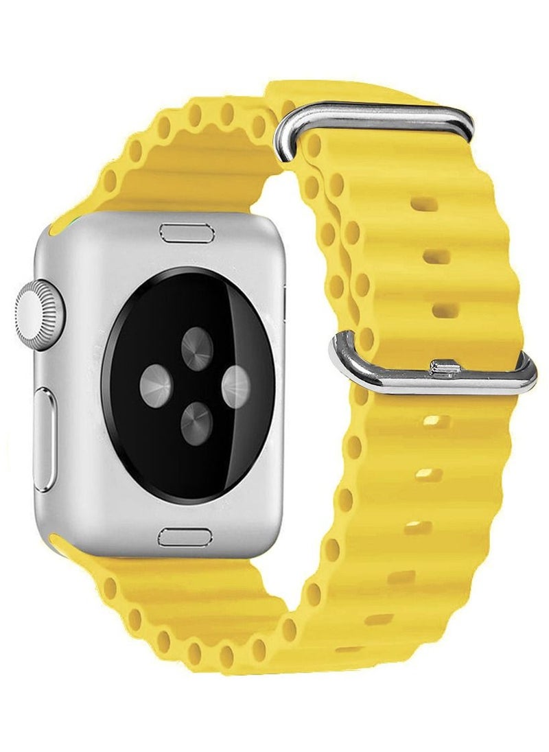 CATANES Apple Watch Ocean Band 41mm 40mm 38mm Soft Silicone Loop Strap for iWatch Series 8/7/SE/6/5/4/3/2/1 Yellow  - Image 2