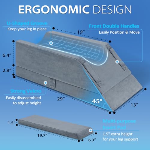Wellsin 4Height Adjustable Leg Elevation Pillows for After Surgery Knee and Ankle Injuries Memory Foam Leg Wedge Pillow with 3 Handles 1 Insert Pad and Washable Velvet Cover - Image 3