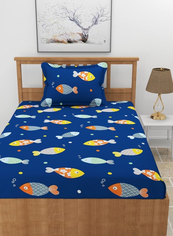 BREVARD Premium Glace Cotton 210 GSM Elastic Fitted Single Bedsheet with 1 Pillow Covers (36×72×8 Inches, DarkBlue) - Image 2