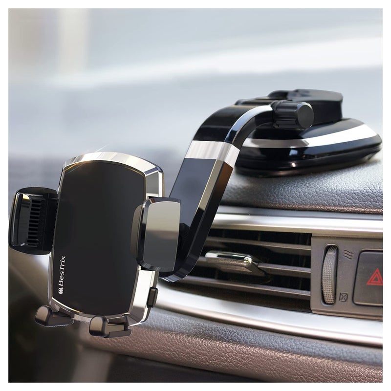 BESTRIX Phone Holder for Car, SmartClamp Car Phone Mount | Dashboard Cell Phone Car Phone Holder Compatible with iPhone 15 14 13 12 11 Pro Max, Xr, Xs, Galaxy S24 23 22 S21 S20 Ultra & All Smartphones - Image 1