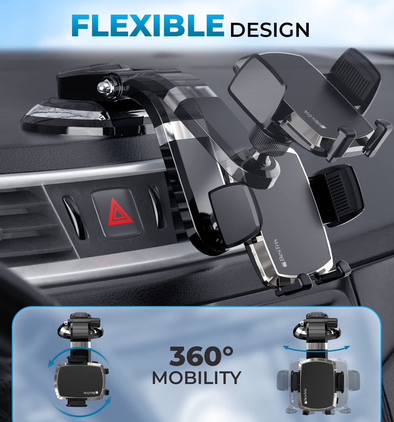 BESTRIX Phone Holder for Car, SmartClamp Car Phone Mount | Dashboard Cell Phone Car Phone Holder Compatible with iPhone 15 14 13 12 11 Pro Max, Xr, Xs, Galaxy S24 23 22 S21 S20 Ultra & All Smartphones - Image 5