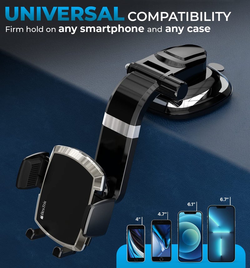 BESTRIX Phone Holder for Car, SmartClamp Car Phone Mount | Dashboard Cell Phone Car Phone Holder Compatible with iPhone 15 14 13 12 11 Pro Max, Xr, Xs, Galaxy S24 23 22 S21 S20 Ultra & All Smartphones - Image 4