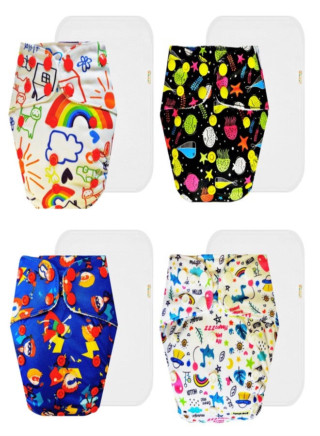 حفاضات قماشية فاخرة من دمبلدو مع حشوة قطنية (عبوة من 4) | ناعمة ولطيفة | قابلة لإعادة الاستخدام والغسل | أزرار كبس قابلة للتعديل | مثالية للأطفال الصغار | من 3 أشهر إلى 3 سنوات | للجنسين - Image 1