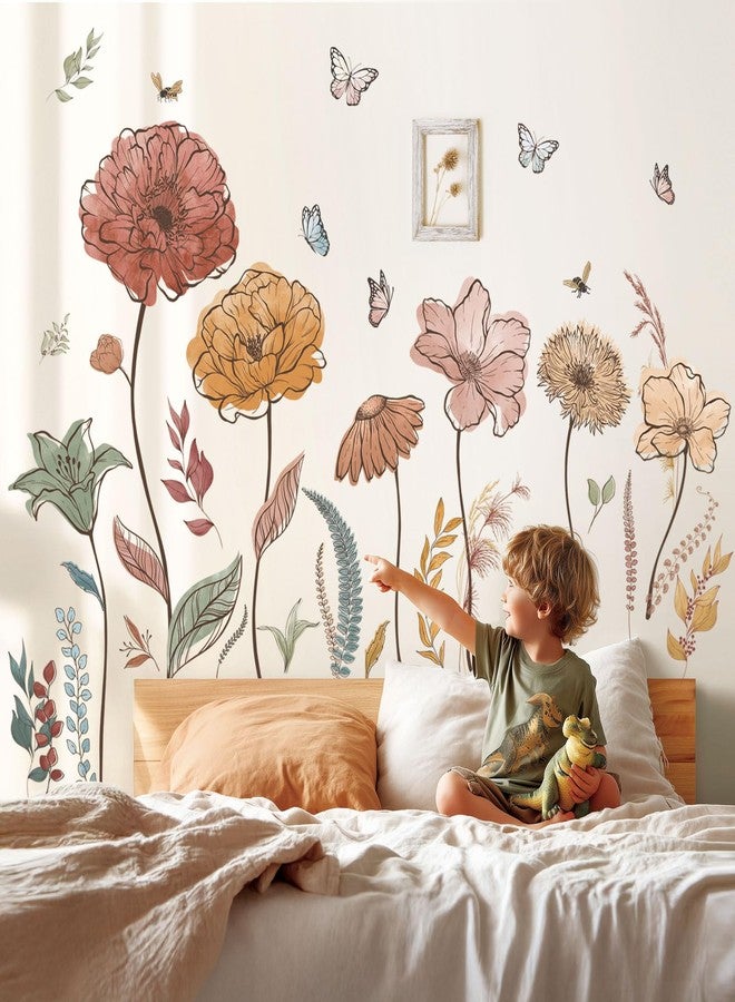 DECOWALL SG2-2420 Boho Flowers Wall Decal Stickers Décor Home Wildflower Floral Dandelion Grass Plants Baby Nursery Girls Bedroom Kids Living Room Bee Peel and Stick Art Flower Vintage - Image 1