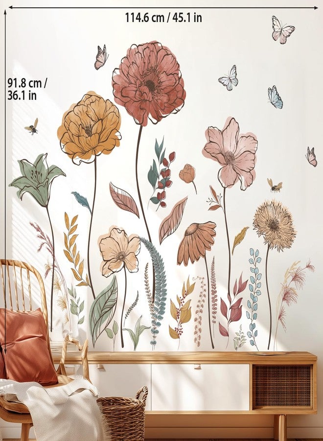 DECOWALL SG2-2420 Boho Flowers Wall Decal Stickers Décor Home Wildflower Floral Dandelion Grass Plants Baby Nursery Girls Bedroom Kids Living Room Bee Peel and Stick Art Flower Vintage - Image 5