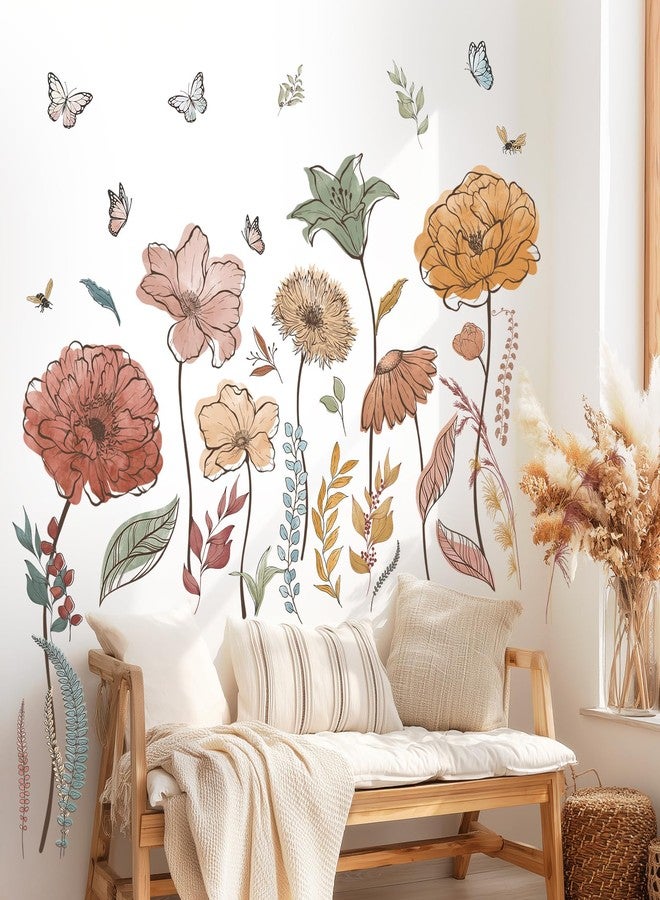 DECOWALL SG2-2420 Boho Flowers Wall Decal Stickers Décor Home Wildflower Floral Dandelion Grass Plants Baby Nursery Girls Bedroom Kids Living Room Bee Peel and Stick Art Flower Vintage - Image 2