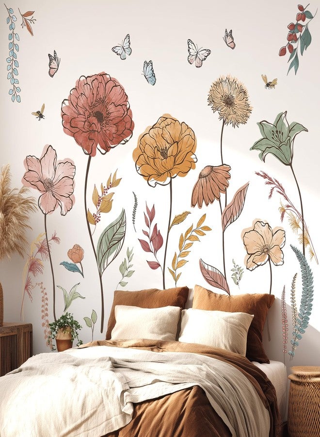 DECOWALL SG2-2420 Boho Flowers Wall Decal Stickers Décor Home Wildflower Floral Dandelion Grass Plants Baby Nursery Girls Bedroom Kids Living Room Bee Peel and Stick Art Flower Vintage - Image 3