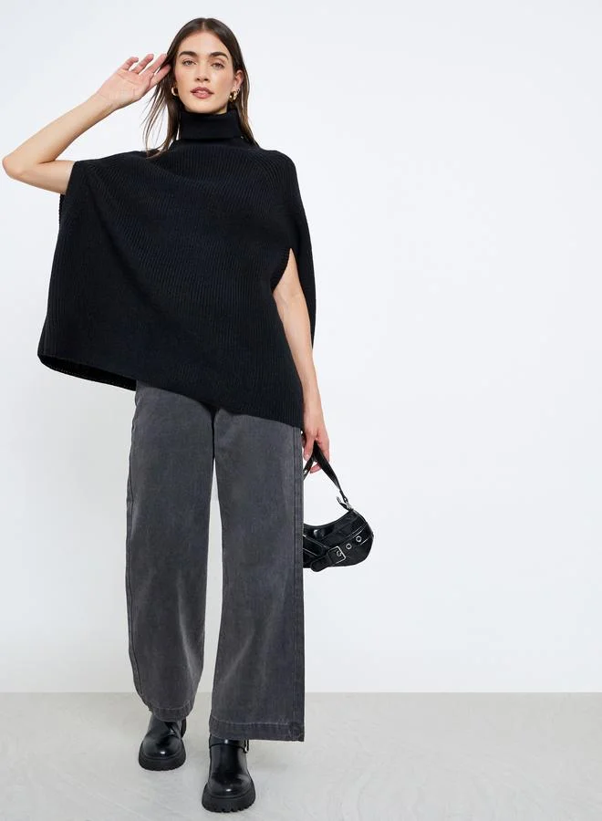Styli Styli Black Knit Turtleneck Cape Sleeve Sweater