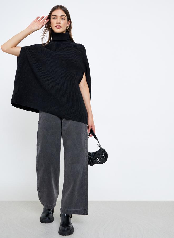 Styli Black Knit Turtleneck Cape Sleeve Sweater - Image 2