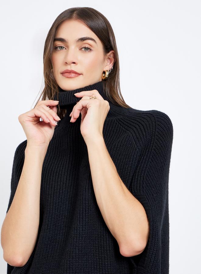 Styli Black Knit Turtleneck Cape Sleeve Sweater - Image 4