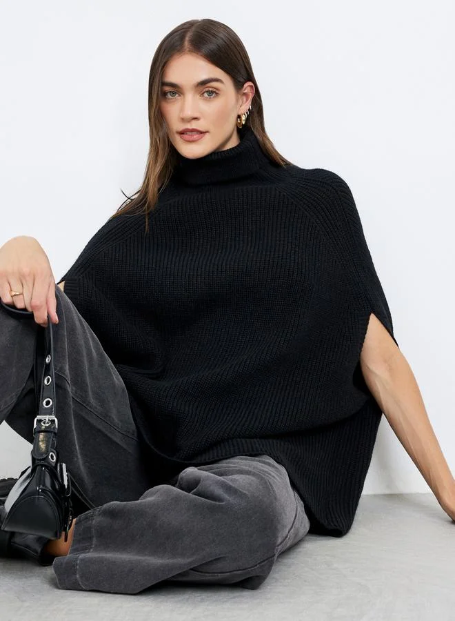 Styli Styli Black Knit Turtleneck Cape Sleeve Sweater