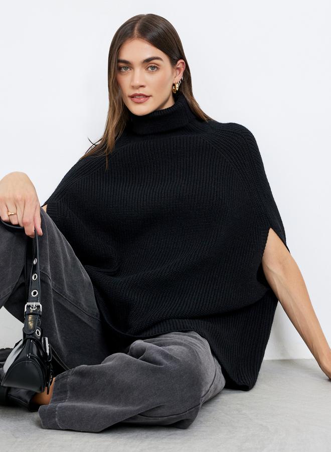 Styli Black Knit Turtleneck Cape Sleeve Sweater - Image 1