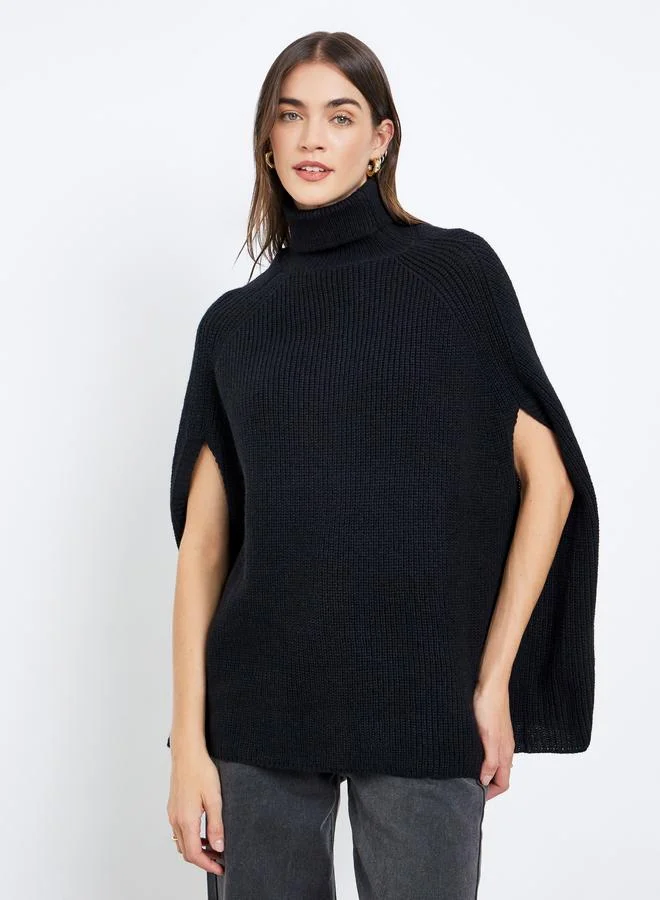 Styli Black Knit Turtleneck Cape Sleeve Sweater