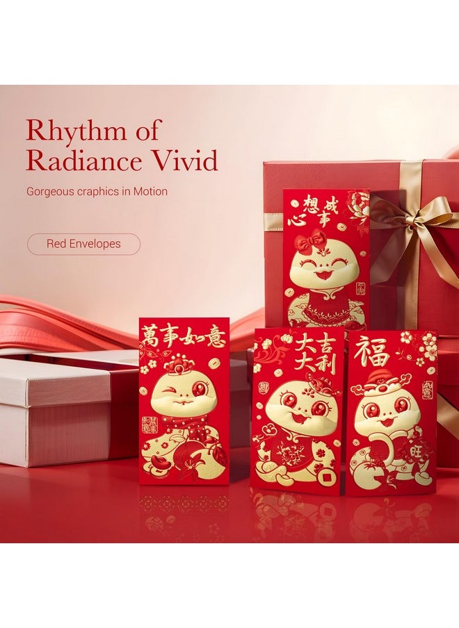 ThxToms 36Pcs Red Envelopes Chinese New Year,Red Chinese Envelopes For Money 2025 Snake Lunar New Year,6 Designs, Cute Cartoon Snake, L  - Image 2