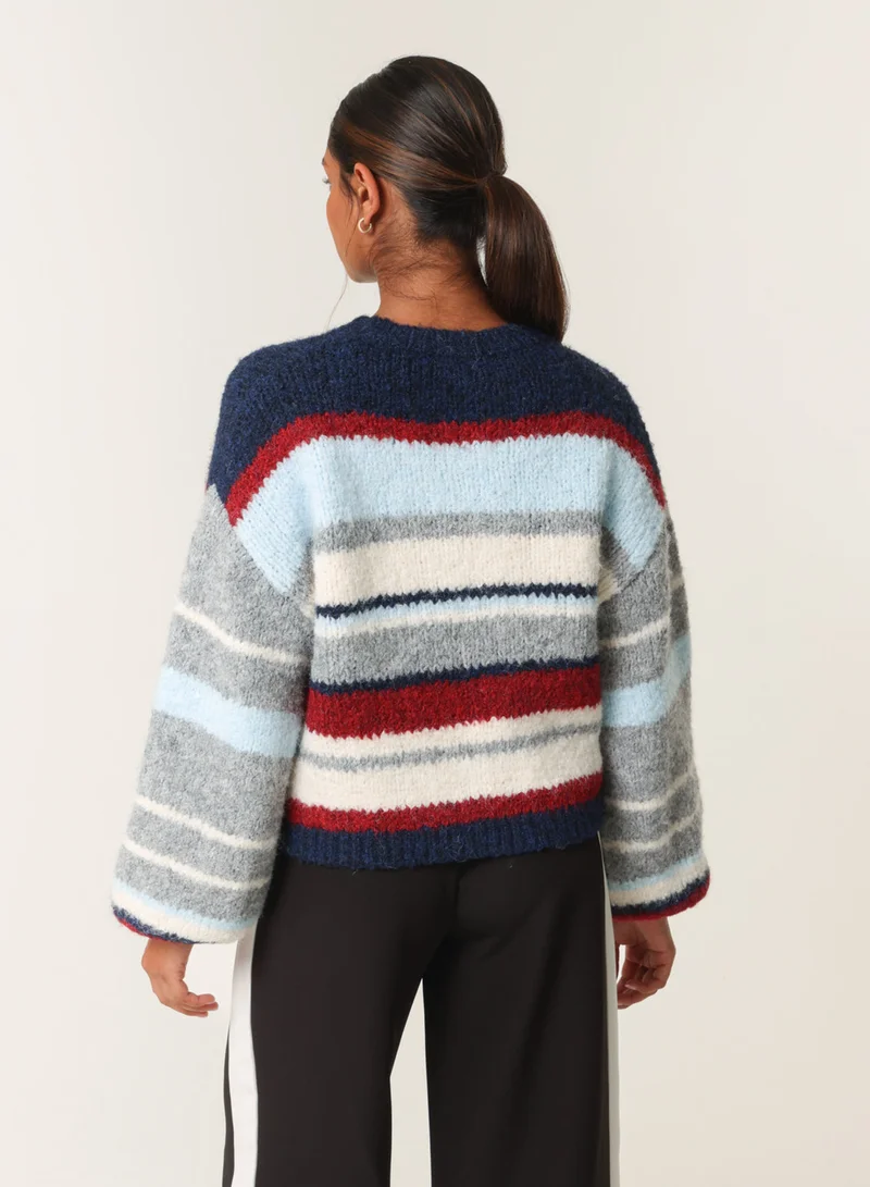 Blue Vanilla Colourful Block Horizontal Stripes Jumper