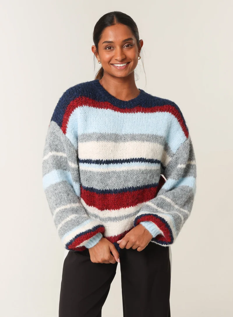 Blue Vanilla Colourful Block Horizontal Stripes Jumper