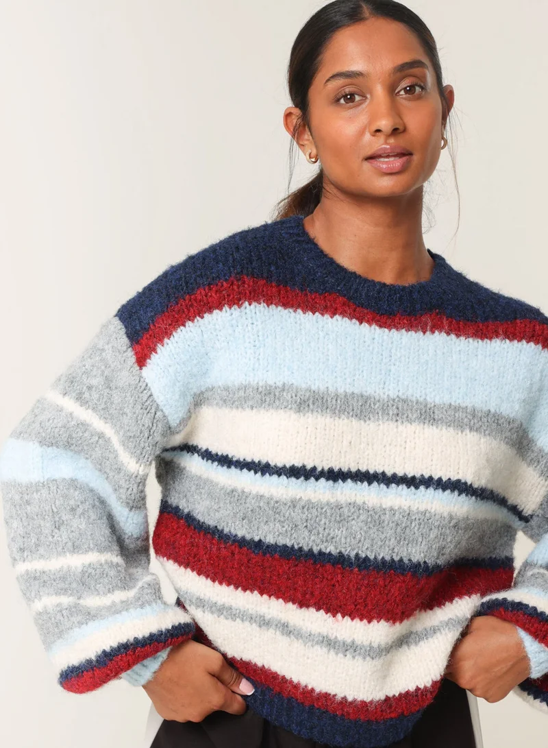 Blue Vanilla Colourful Block Horizontal Stripes Jumper