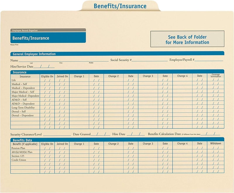 ComplyRight Benefits/Insurance Folder | 11.75” x 9.5” | HR and Employee Management | 25-Pack - Image 1
