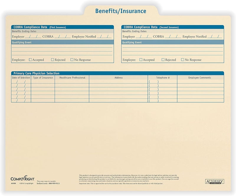 ComplyRight Benefits/Insurance Folder | 11.75” x 9.5” | HR and Employee Management | 25-Pack - Image 2