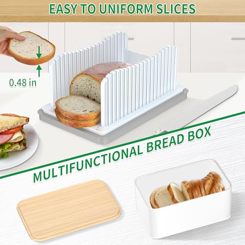 CAWIU Bread Slicer for Homemade with Box, Foldable Bread Cutter with Crumb Tray, Adjustable Width Bread Slicing Guide for Loafs, Sandwiches, Bagels, and Cakes - Image 3
