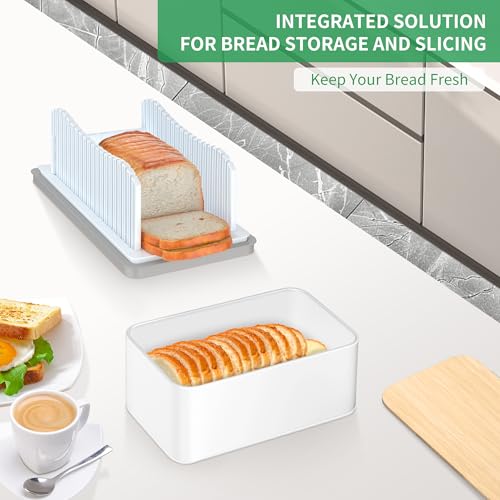 CAWIU Bread Slicer for Homemade with Box, Foldable Bread Cutter with Crumb Tray, Adjustable Width Bread Slicing Guide for Loafs, Sandwiches, Bagels, and Cakes - Image 2