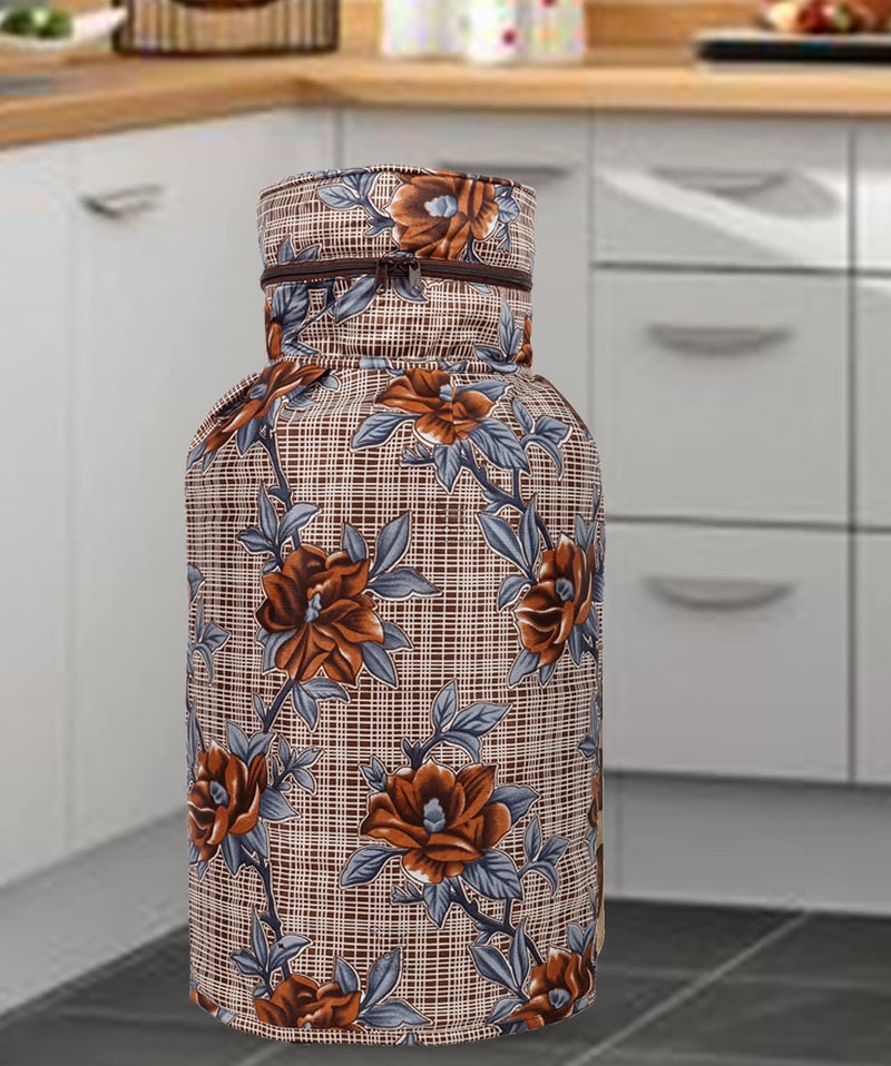E-Retailer ERetailer Polyester 3Layered LPG Gas Cylinder Cover with Zipper Enclosure ColorFloral Brown Size26x14 Inches - Image 1