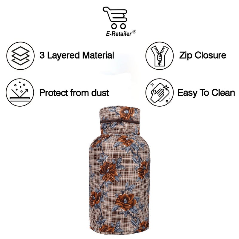 E-Retailer ERetailer Polyester 3Layered LPG Gas Cylinder Cover with Zipper Enclosure ColorFloral Brown Size26x14 Inches - Image 3